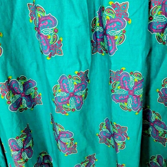 Vintage Skirt Size 18 Flare Drop Waist Blue Paisley Ethnic Boho Hippy Cotton - Picture 4 of 5